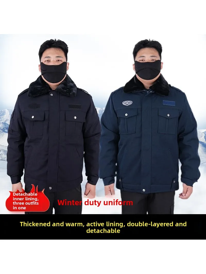 

Men's Cotton Jacket Detachable Multifunctional Winter Uniform Cold Resistance Security Property Patrol Workwear Long Style