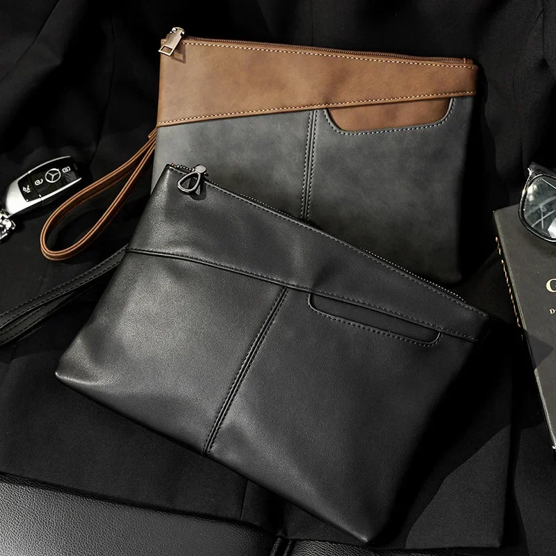 Fashion Zipper Business Style Men's Handbag Clutch Bag Soft PU Leather Male Pack Bag Leisure Stylish Hand Bag Men Pouch image 2