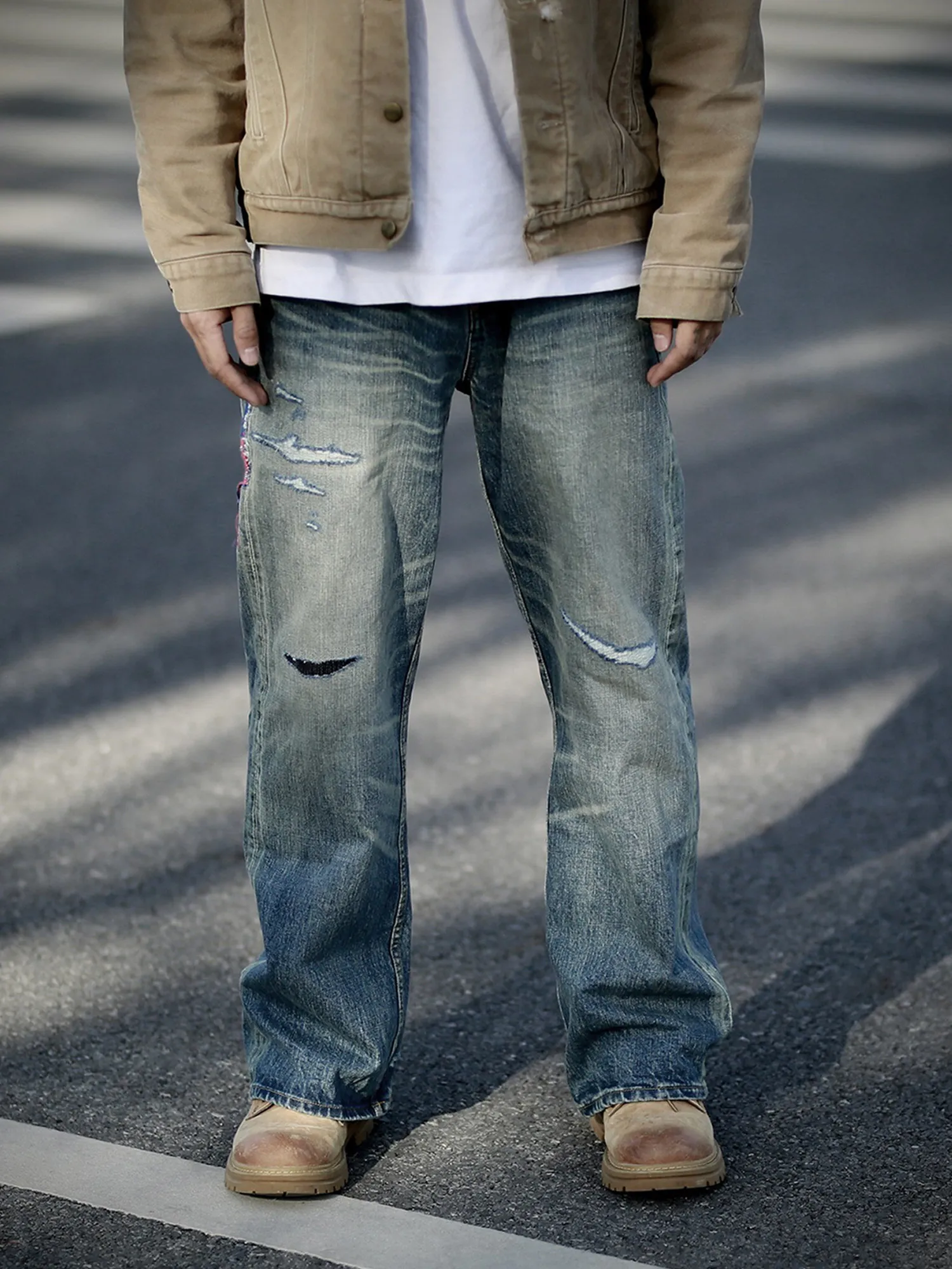 

Red Ear Denim American Retro Patch Jeans