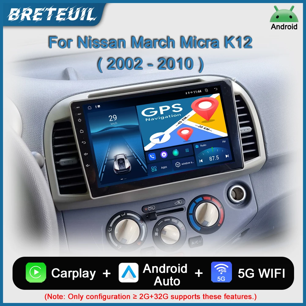 Para Nissan March Micra K12 2002 2003 2004 2005 2006 2007 2008 2009 2010 Radio para coche Reproductor multimedia de vídeo Android Navegación GPS Carplay Pantalla táctil Auto Stereo Sistemas inteligentes