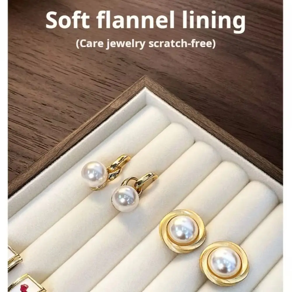 Multi-Compartment Wooden Jewelry Display Tray Velvet Lining Flat Bottom High-end Necklace Organizer Space Saving Stackable