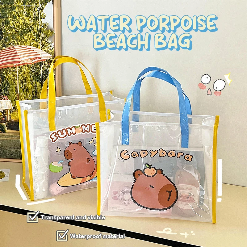 Cute Capybara Jelly Bag Transparent Beach Bag Capibara Shoulder Bags Large Capacity Waterproof Storage Bag