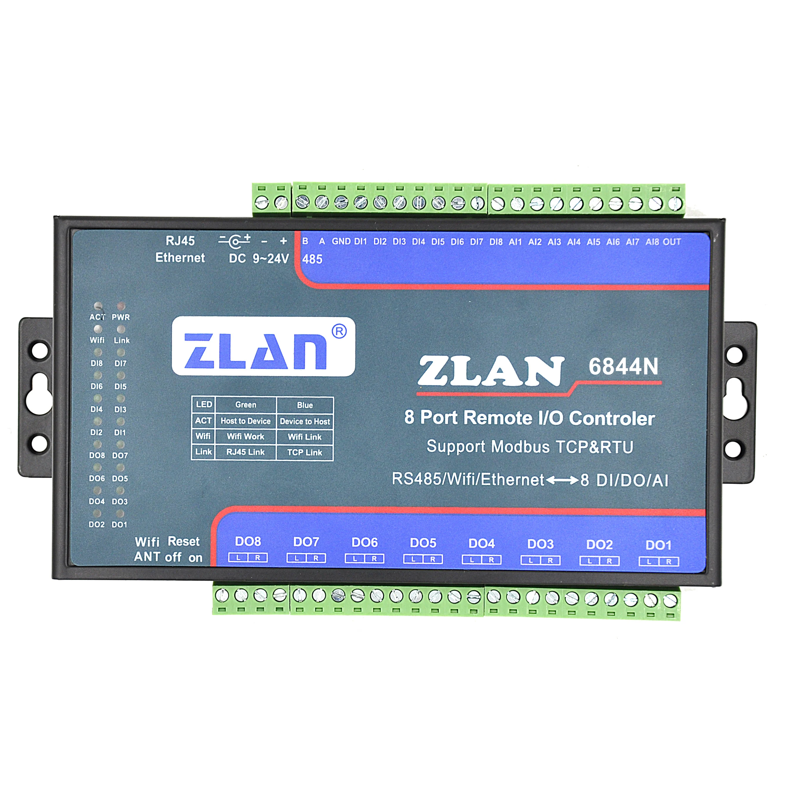 

ZLAN6844N 8 channels wifi AI/DI/DO Remote I/ O Controller LAN Modbus TCP P2P data collector module