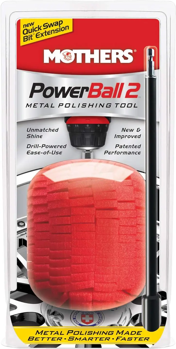 

PowerBall 2, Polishing Tool with 10” Quick Swap Bit – Drill-Powered, Polishes Deep-Dish Wheels & Tight Areas with Ease