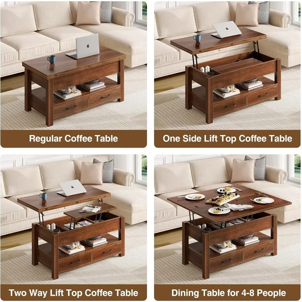 Coffee Table Lift Top, Multi-Function Convertible Coffee Table with Drawers and Hidden Compartment, Coffee Table Converts