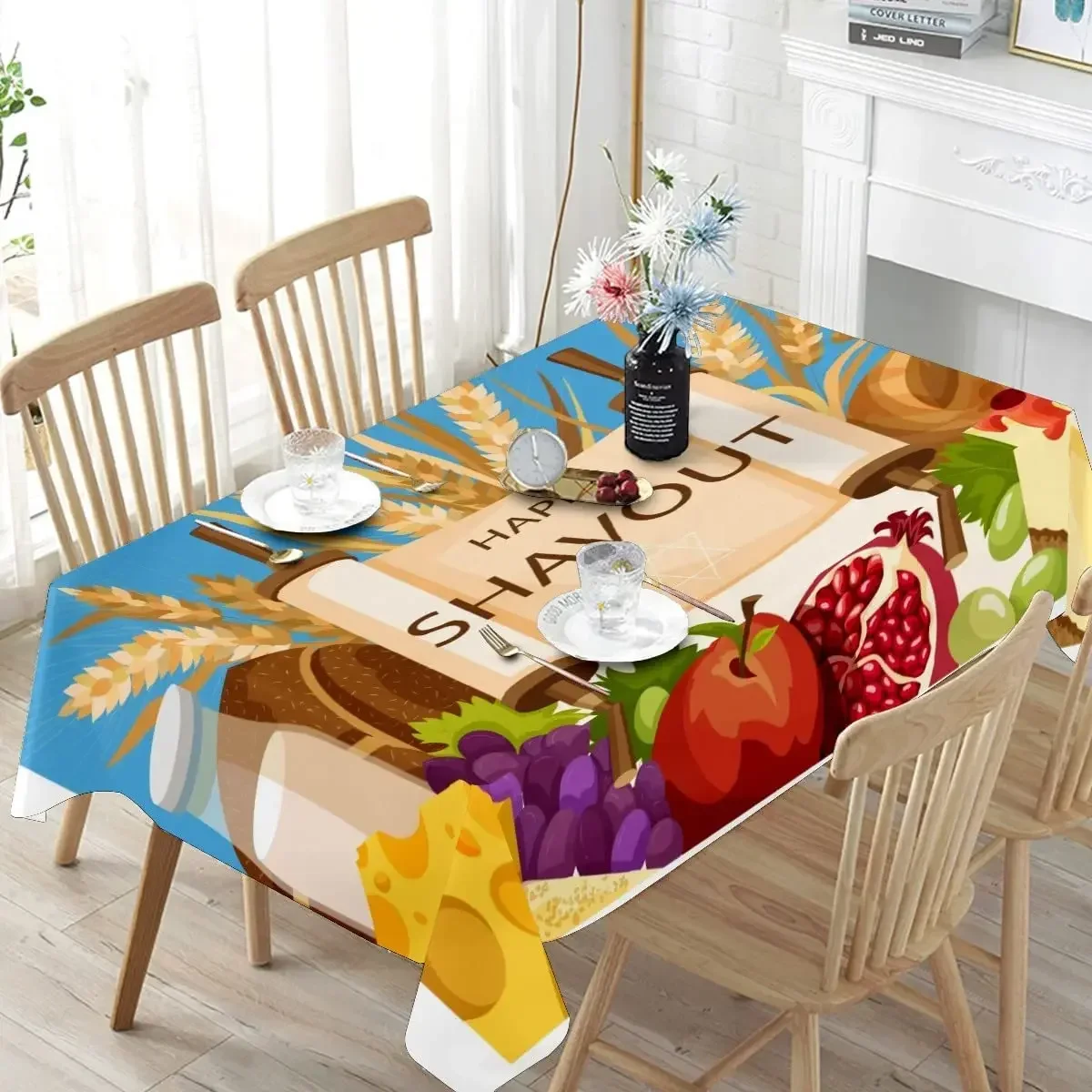 Happy Shavuot Rectangle Tablecloth Kitchen Table Decorative Waterproof Polyester Tablecloth STDYF001