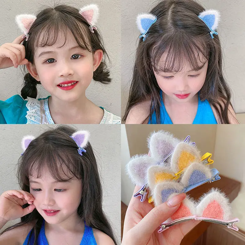 New Plush Cat Ears Hairpins Kids Girls Cartoon Hair Clips Pins Women Fashion Duckbill Clip Baby Hair Accessories Ornaments Gifts