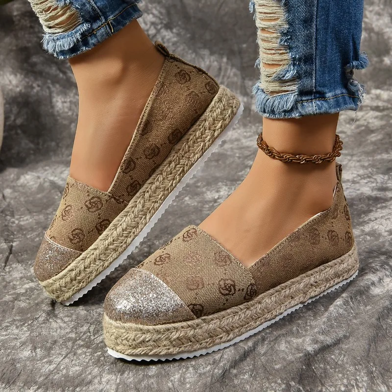 

2024 Women's Slip-on Espadrilles Casual Women's Woven Loafers Non-Slip Flat Breathable Women's Anti-Slip Shoes