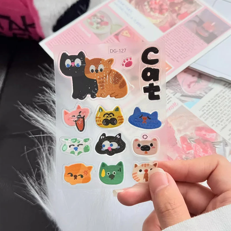

1Sheet INS Cute Black Cat Cartoon Jelly Relief Sticker 3D Epoxy Resin Transparent Decals For DIY Phone Cases Laptop Tablet