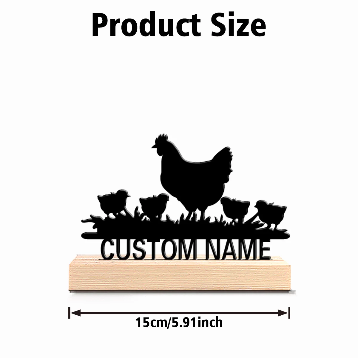 1pc New Design Personalized Custom Hen and chicks Metal Statues With Wooden Base Tabletop Decoration Rustic Wooden Base Desk Dec