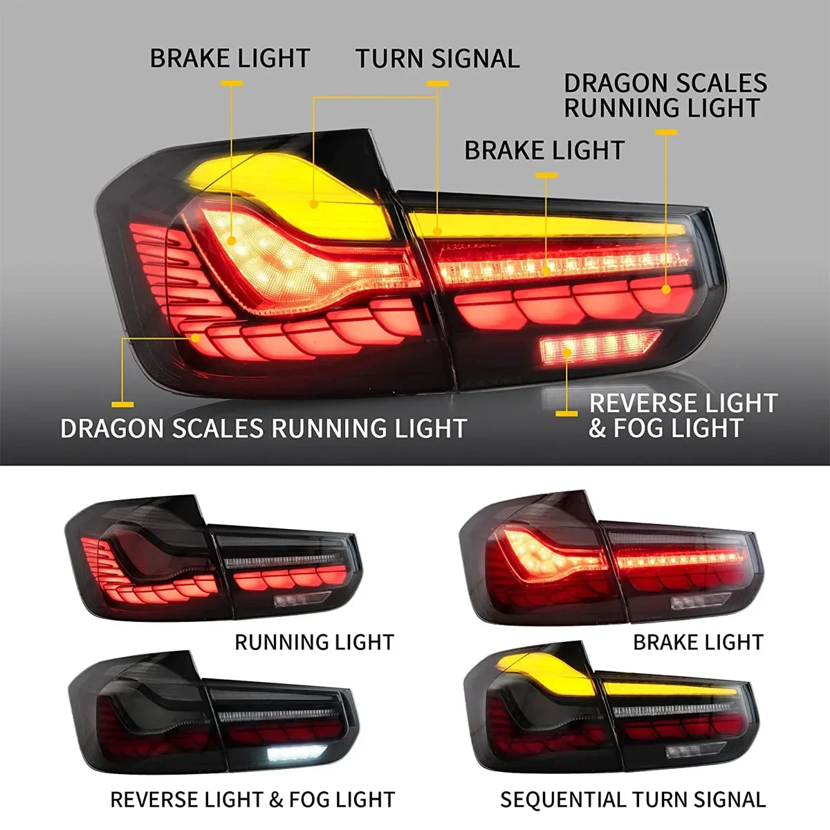 

Car Lights For BMW F30 Tail Light M3 LED Rear Taillights Assembly 3 Series F35 F80 Sedan 6th Gen 2012-2018 Dragon Scales