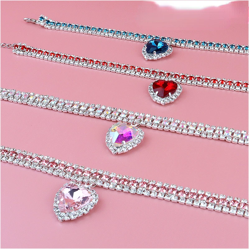 New Pet Collar Cat AccessoriesPet Cat Collar Love Pendant Three Row Diamond Necklace Cat Necklace Pet Accessories Cat Collar