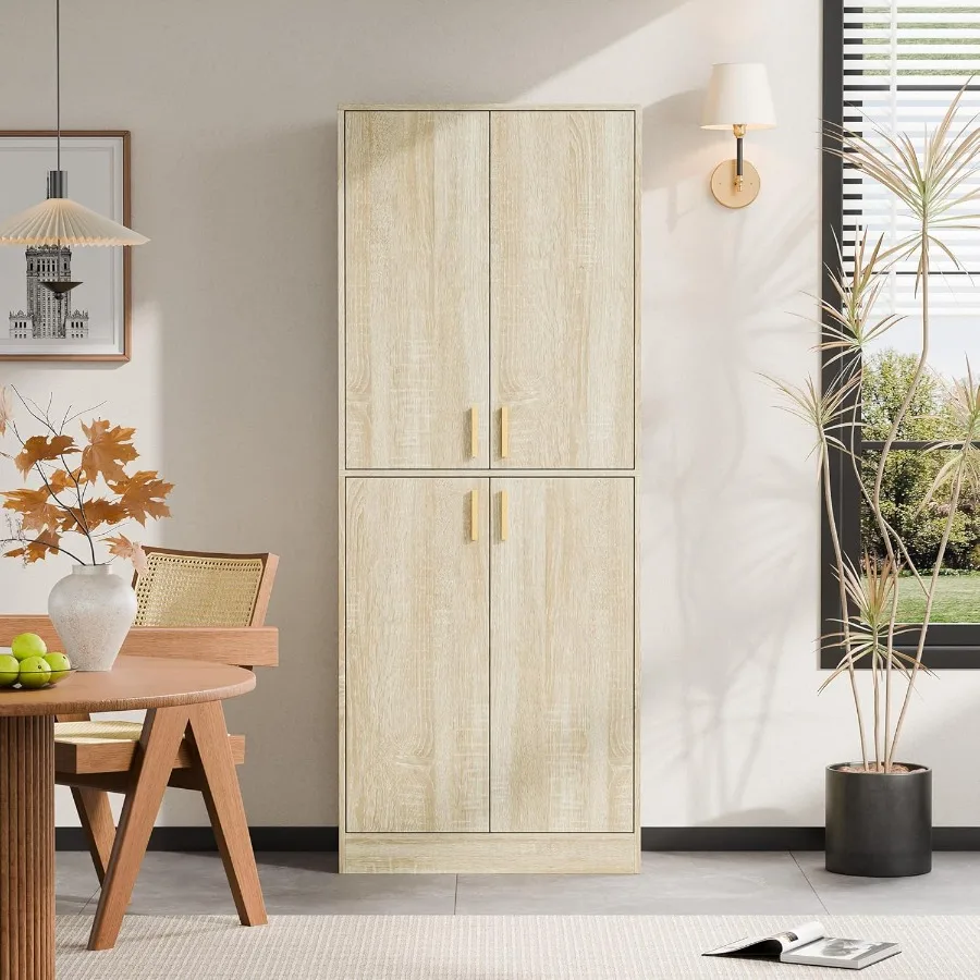 Lemari Penyimpanan Kayu Tinggi 71 cm dengan 4 Pintu dan Rak yang Dapat Disesuaikan untuk Dapur, Ruang Makan, Ruang Tamu, atau Kamar Mandi