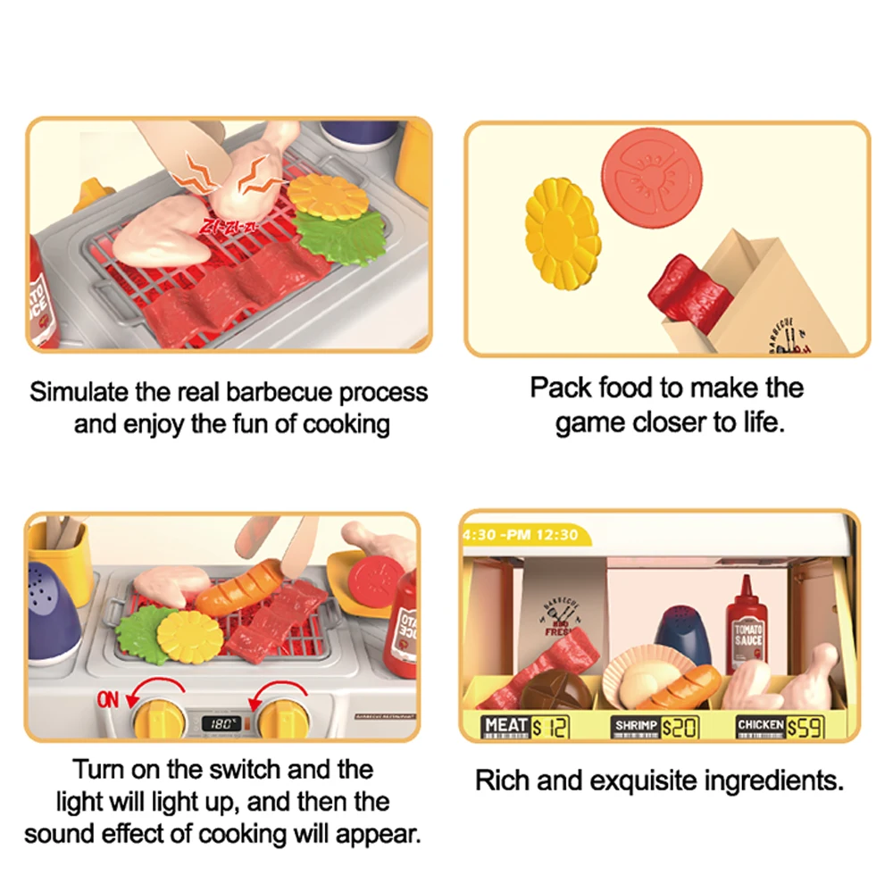 Mini Playhouse Simulazione Pollo fritto Negozio Utensili da cucina Set Negozio per barbecue Cucina Cibo a colori variabili Kitchenwaer Regali per bambini