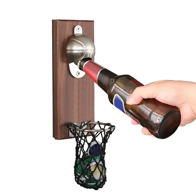 

1 Set Creative Cartoon Multifunction Bottle Wall Mount Basketball Wine Opener Embedded Solid Wood Fridge Magnet Kitchen Tools