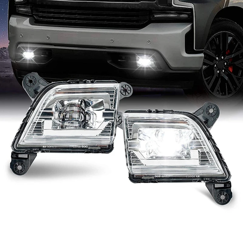 1 Pair Replacement Bumper LED DRL Clear Lens Fog Light Assembly Fit For For Chevy Silverado 2019 2020 2021