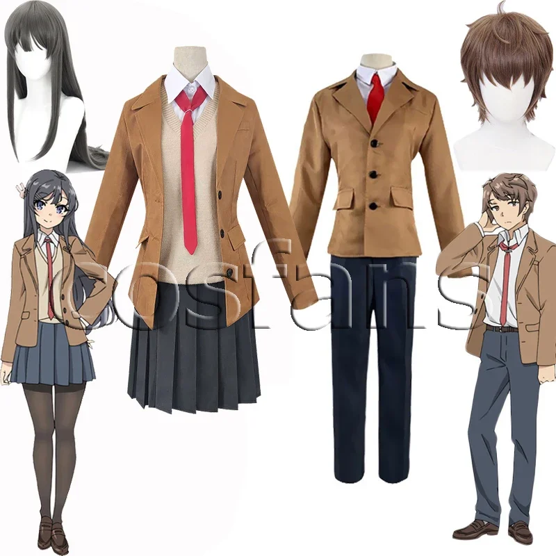 Anime Seishun Buta Yarou Series Sakurajima Mai Cosplay Costume Full Set School Uniform Skirt Azusagawa Sakuta Cosplay Costume