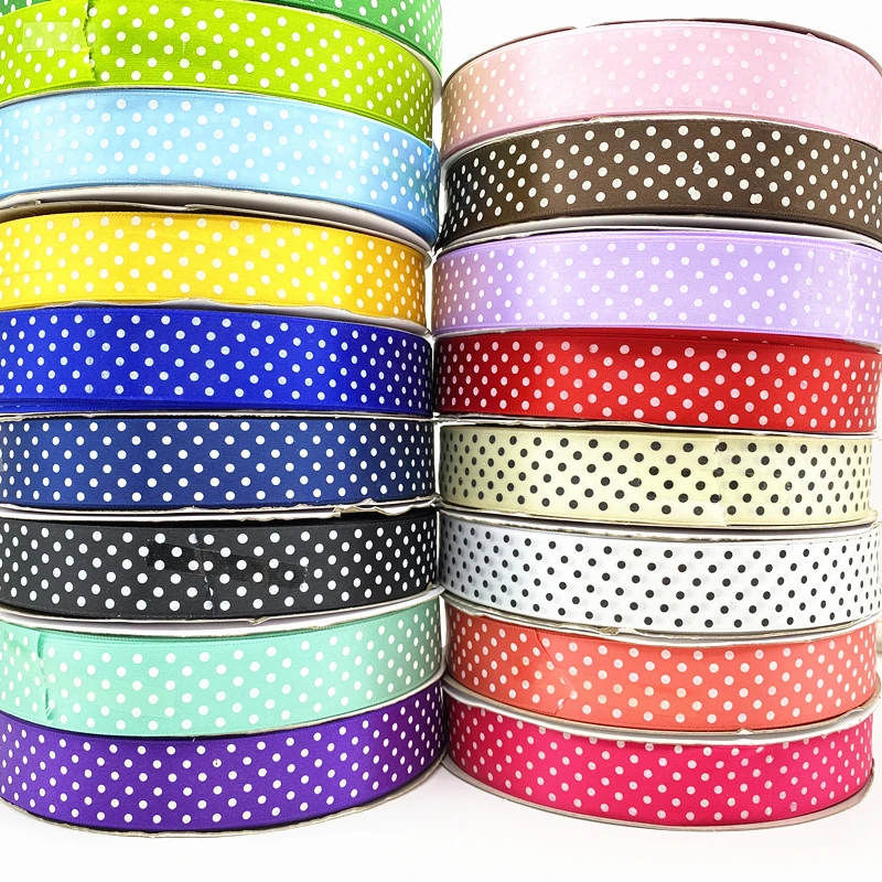 5 yards/lot 25mm Printing Dots Polyester Satin Ribbon Wedding Party Decoration Gift Wrapping Hair Bows DIY Christmas