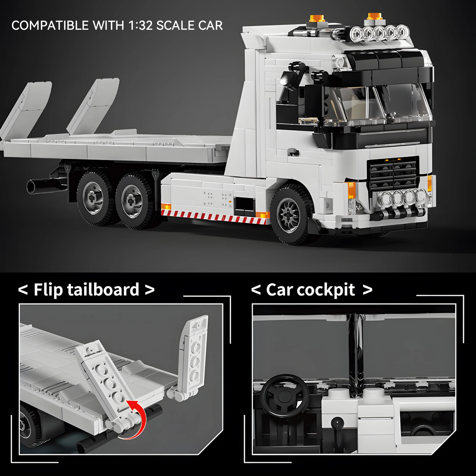 FH-16 중형 견인 트럭 블록, 1:32 스케일 자동차 모델과 호환되는 중형 트럭 운전실. 완벽한 발렌타인데이 선물