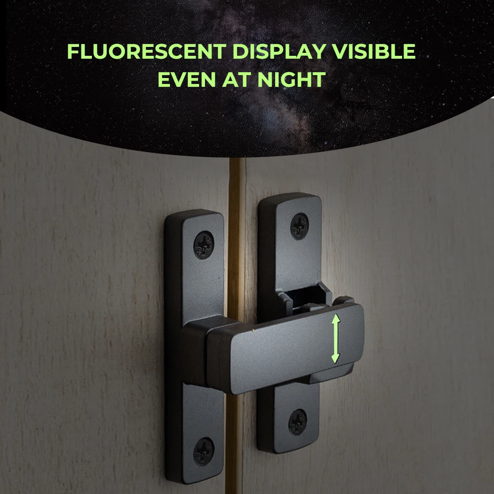 Anti-theft Buckle Latch 90/180° Flip Gate Latch with Luminous Door Lock Zinc Alloy Bathroom Door Toggle Sliding Bolt Locks