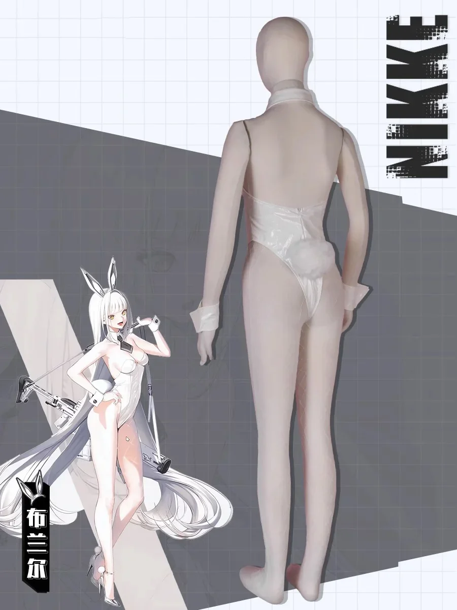 니케 빅토리 여신 코스프레 게임, 니케 블랑 코스프레 애니메이션, 할로윈 섹시한 여자 토끼 소녀 화이트 가죽 점프수트 선물