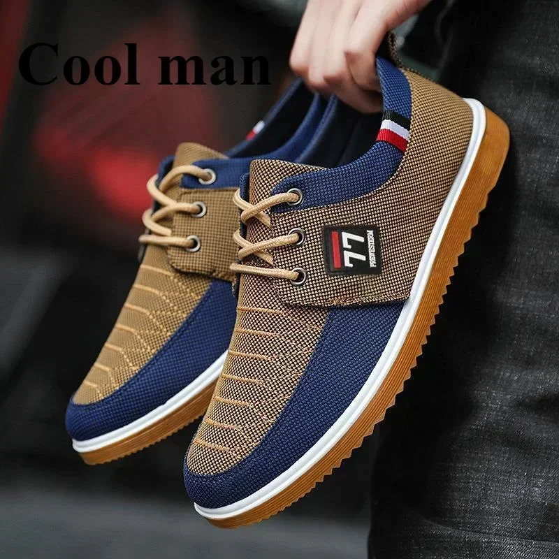 2024 New Men\'s Canvas Shoes Mesh Breathable Man Casual Sneakers Classic Fashion Men Vulcanized Shoes Lace-up Flat Sneakers Male