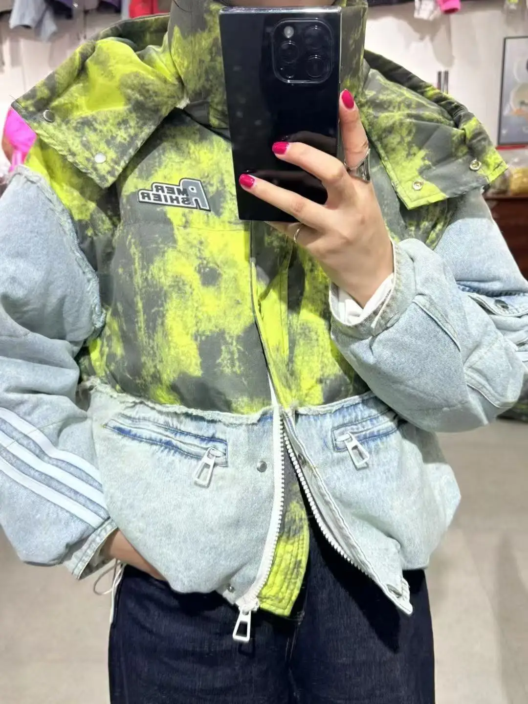 Winter Denim Gespleißt Abnehmbare Kapuze Kurze Unten Jacke Weibliche Dicke Warme Parka Outwears Frauen Weiße Ente Unten Patchwork Jacken