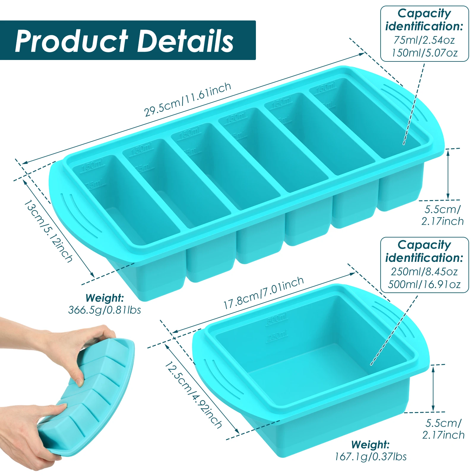 3Pcs Silicone Freezer Tray Reusable Soup Ice Cube Trays Leak Proof Soup Freezer Container Box with Lids for Sauce Broth and Stew