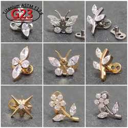 G23 Titanium Microdermals Flower Zircon Dermal flower butterfly leaf Internal Thread Piercing Butterfly Skin Diver Body Jewelry
