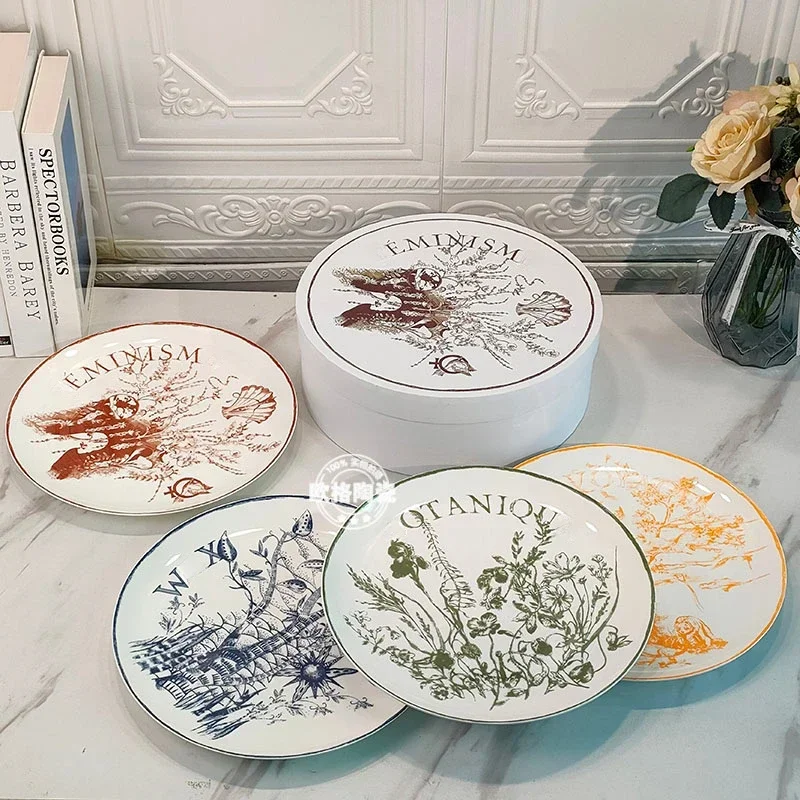 Spring, Summer, Autumn, and Winter Series Western Style Dining Plate, Dessert Plate, Utopia Garden Gift Box, Bone Porcelain Set