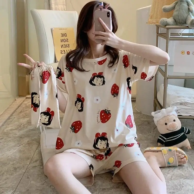 Women\'s Clothes Summer Loose Plus Size Sweet Students Short-sleeved Shorts Korean Version Can Be Worn Outside Home Wear Suit