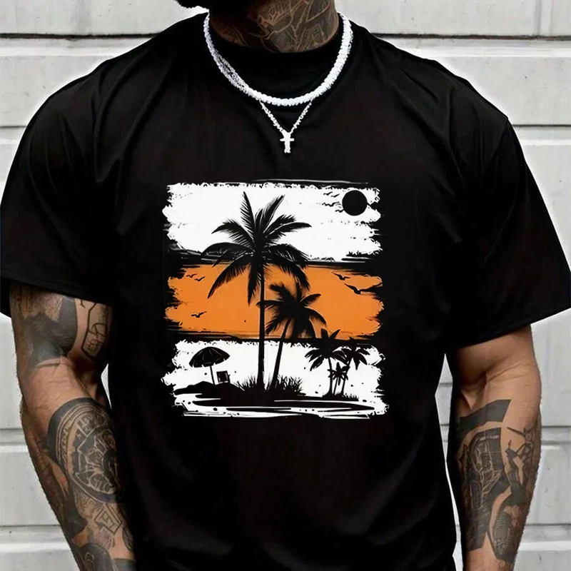 

New T-Shirt Motorcycle Palm Tree Graphic Adventure Casual Round Neck Top Tee Printed Tshirt 2026