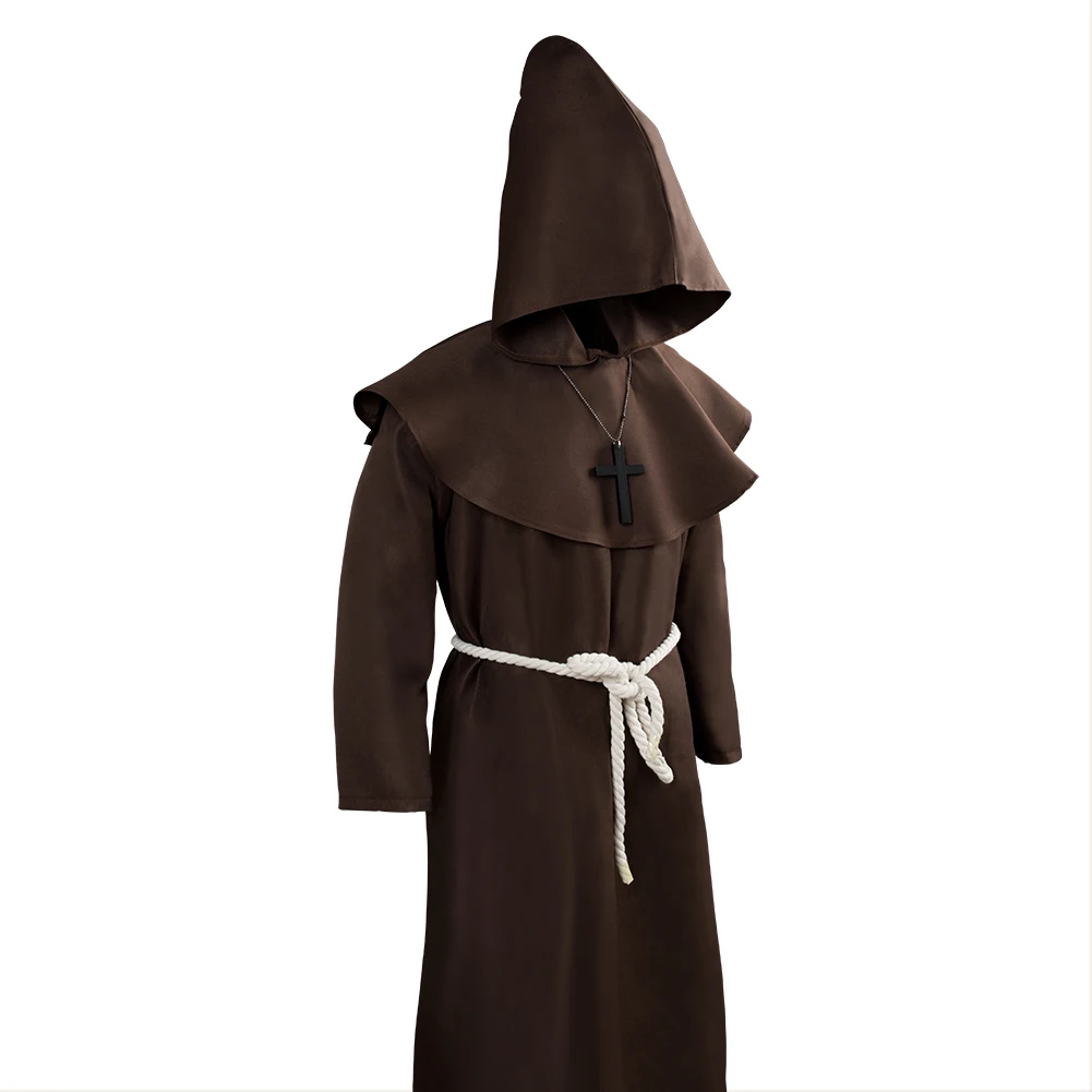 Men Church Medieval Renaissance Costume High Priest Monk Druid Cosplay Costume  Robe Hooded Cloak Coat Halloween Carnival Suit