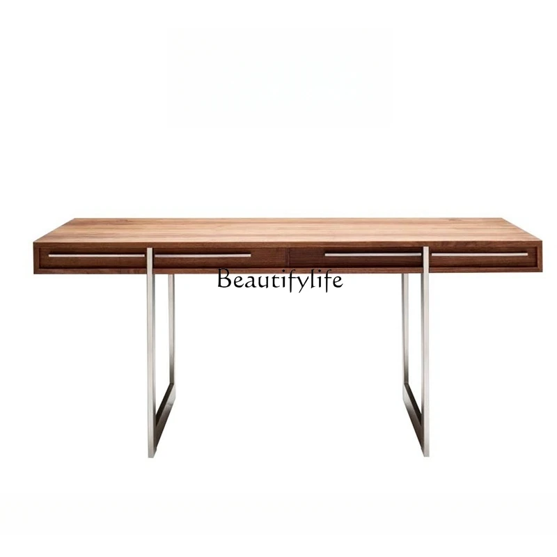 

05-*Italian minimalist desk black walnut bedroom simple modern study solid wood simple desk household