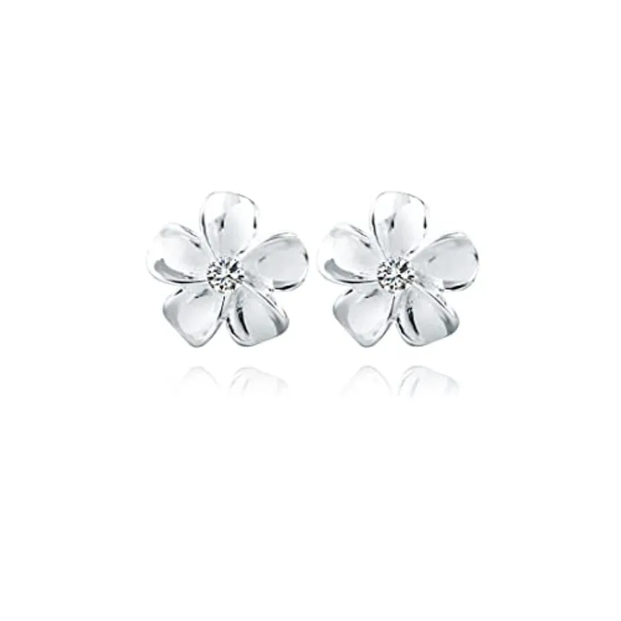 

Solid 925 Sterling Silver Plumeria Flower Stud Earrings for Women Teen Girls Crystal Flower Stud Earrings