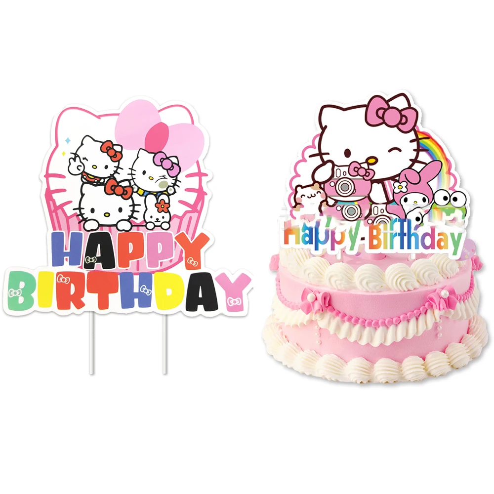 1pcs/lot Kids Girls Favors Baby Shower Hello Kitty Theme Cake Topper Happy Birthday Events Party Decoration Cupcake Picks