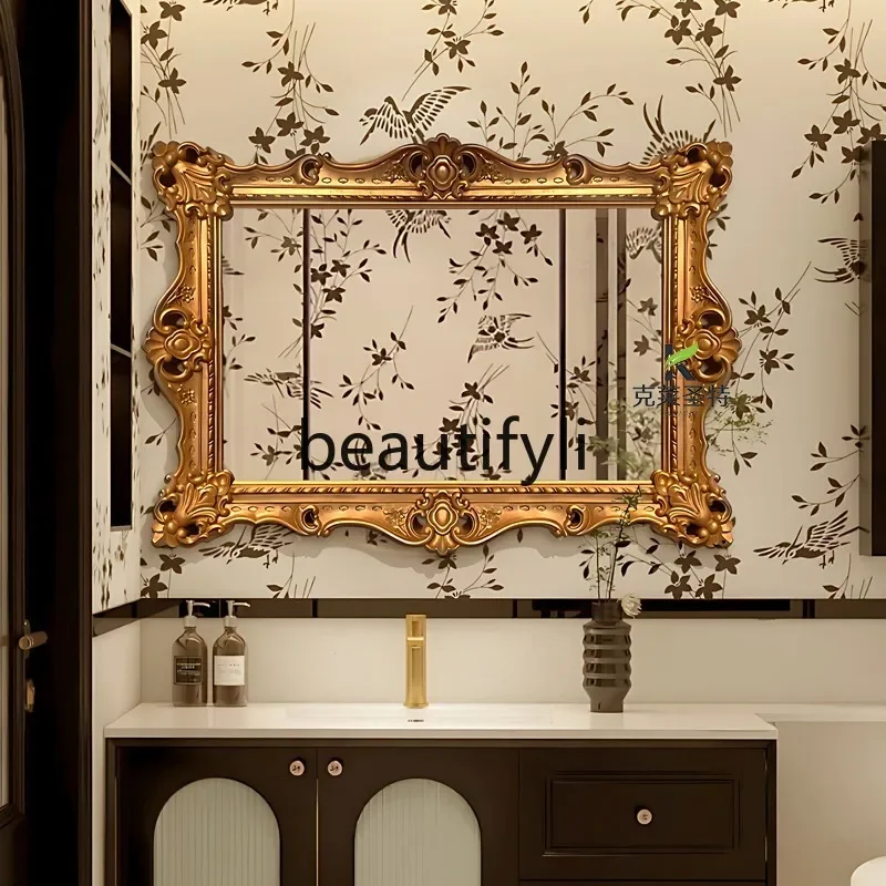 French luxury, bathroom mirror European living room porch fireplace decorative mirror American retro bedroom makeup mirror