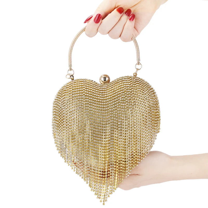 Female Evening Bag Clutches, Small Portable Rhinestone Tassels Handbag Purse Nice Gift for Women, Silver/Golden/Black