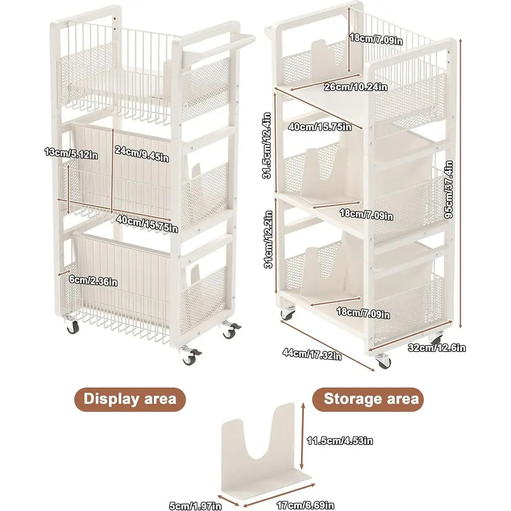 Book Cart Heavy Duty Double-Sided with Silent Wheels & 3 Magnetic Book Supports Rolling Bookshelf Library Book Truck for Home, O