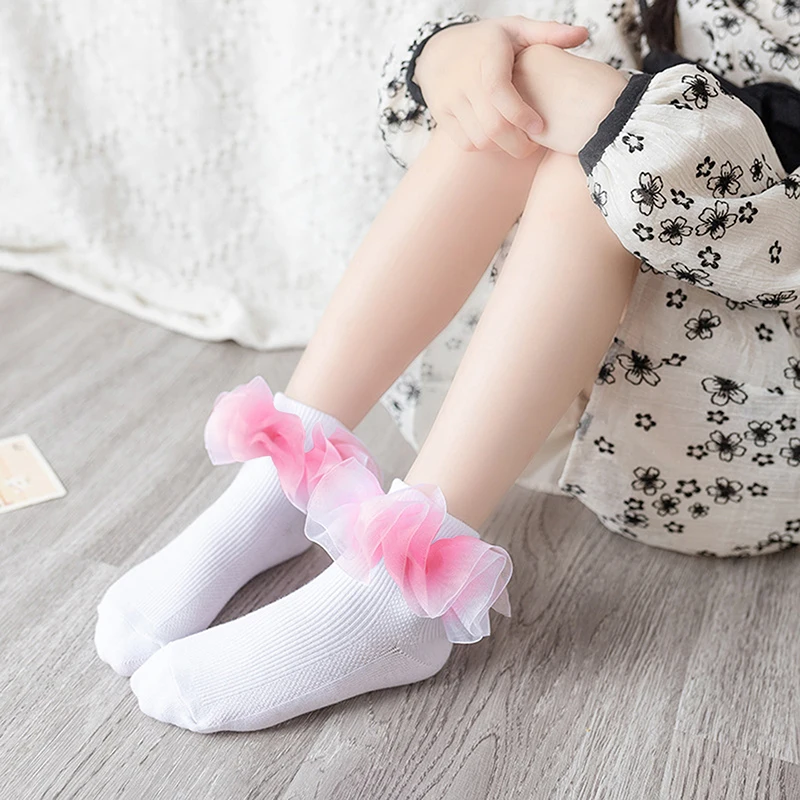 Kids Girls Ankle Socks Cute Dress Socks with Ruffle Lace Breathable Walking Socks for Toddler Infant