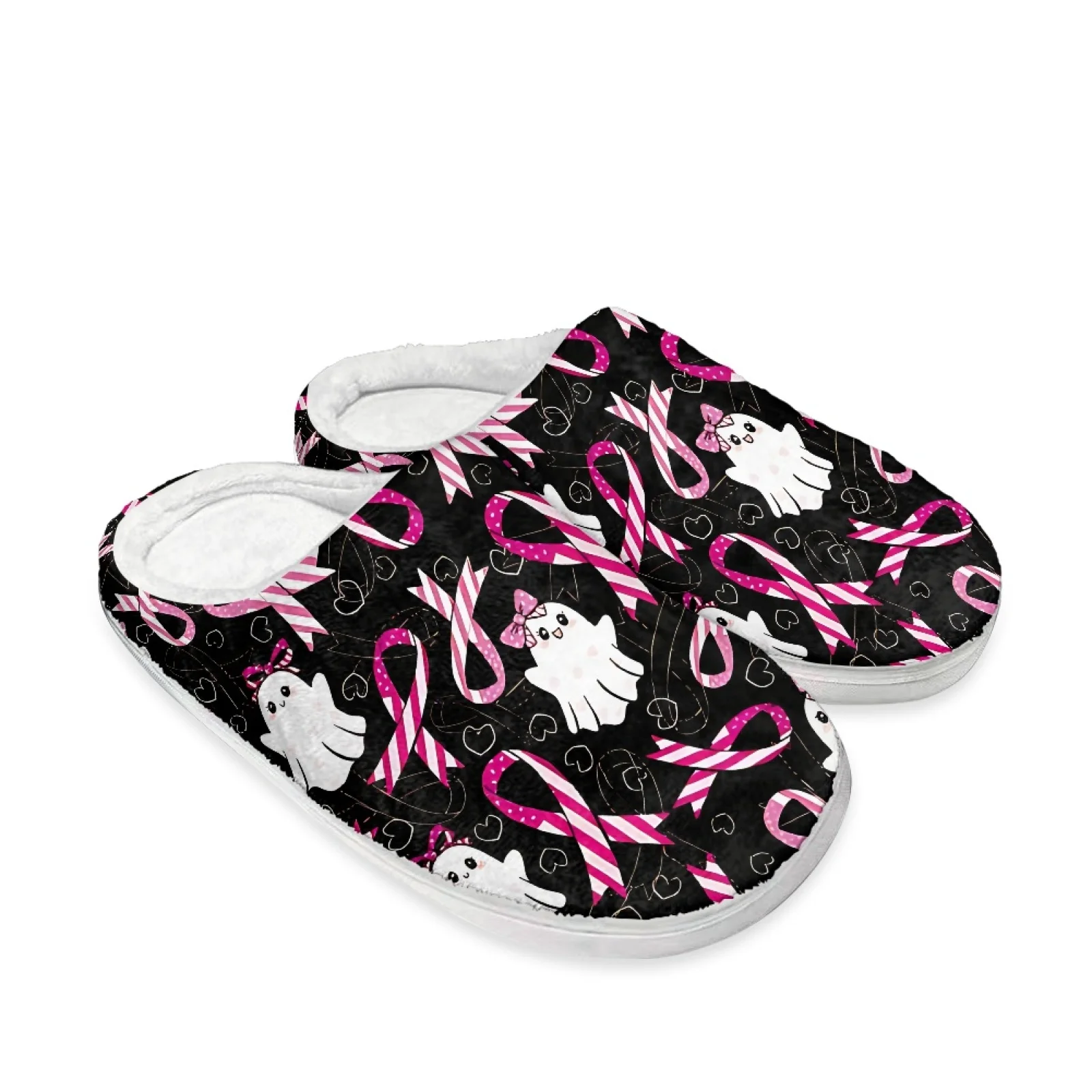 PENSTROLL Pink Ribbon Ghost Print Freelancer Home Shoes Memory Foam Shoes for House Nurses Day Gift Slippers