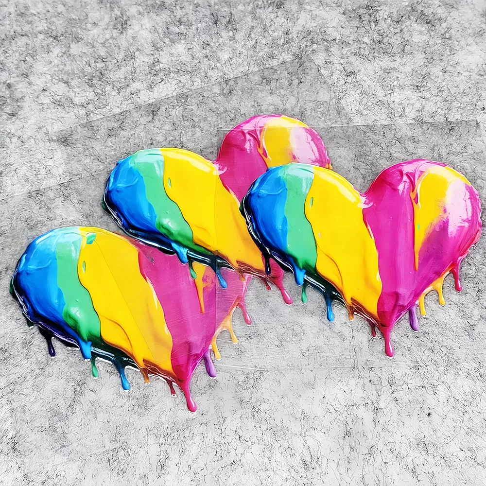 3Pcs/Set Rainbow Dopamine Heart Vinyl Stickers Waterproof Self-Adhesive Decals for Car Window Body Motorcycle Helmet Decor