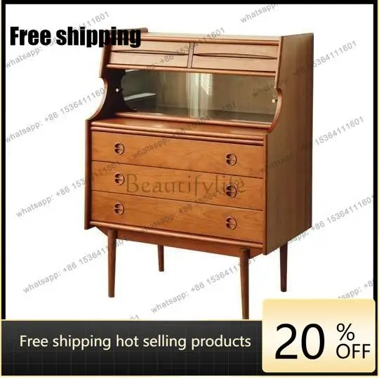 LD Nordic Simple Medieval Multifunctional Solid Wood Cabinet Bedroom Dresser Edge Cabinet