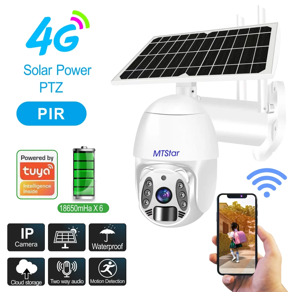 

Built-in Energy Rechargeable Battery FullColor Wireless 4G Solar Camera 3mp PTZ PIR Detection Alarm Outdoor Tuya APP