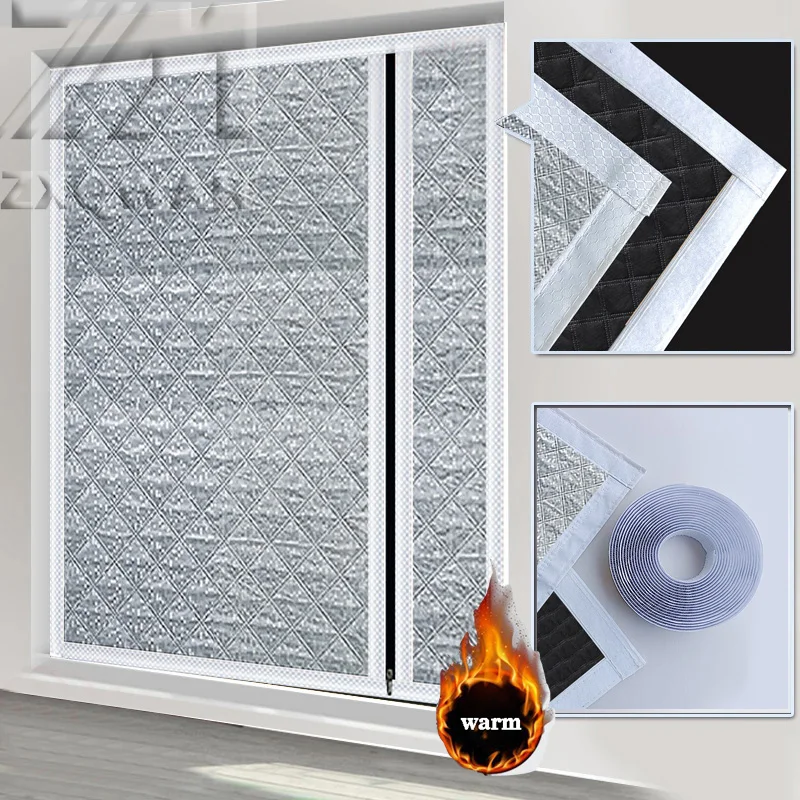 White Side Zipper Cotton Curtain, Double-Layer Thick Household Cold Proof and Warm Curtain, Windproof and Cold Proof, Customizab