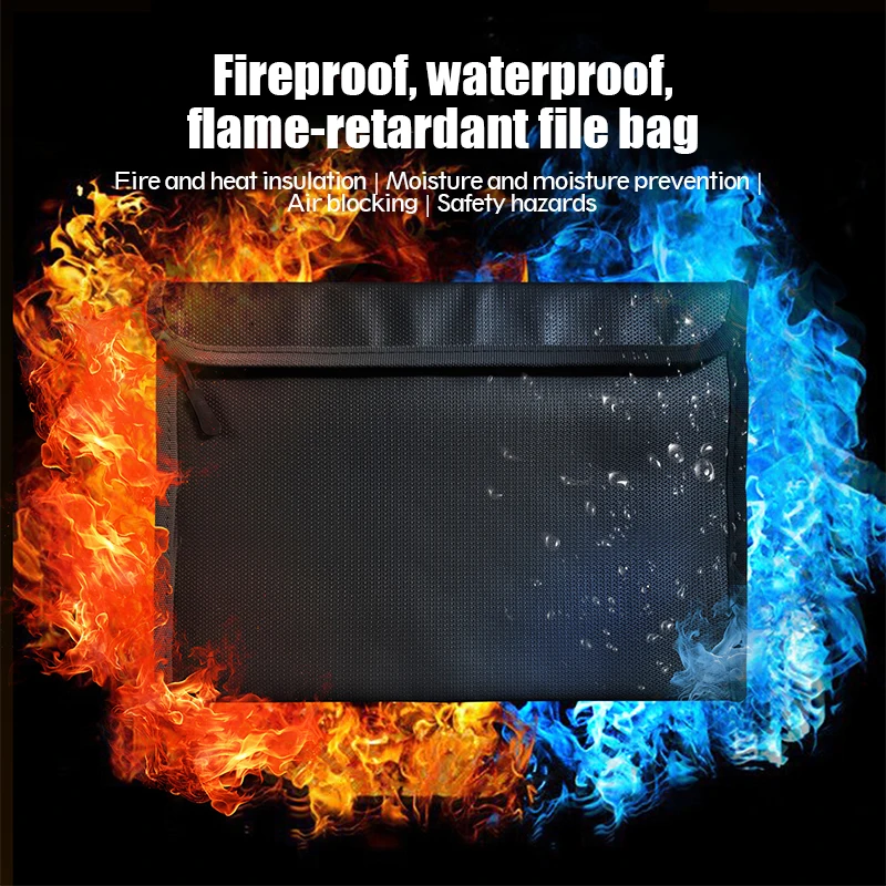 

Fireproof Storage Bag High-Temperature Resistant Document Bag Silicone Coated Waterproof File Organiser with Zipper Household