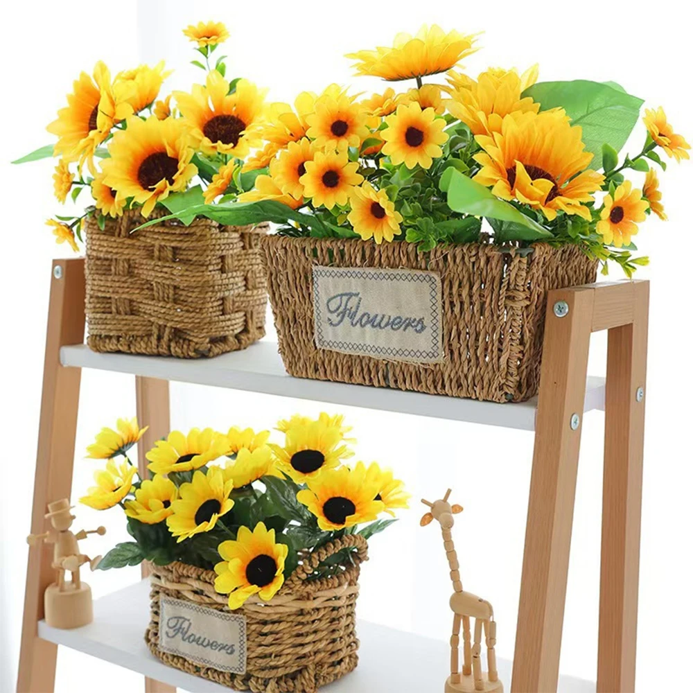 1 Bunch Sunflower Artificial Flowers Bouquet Outdoor Garden Autumn Home Floral Arrangement Wedding Cafe Store Party Decoration view 6