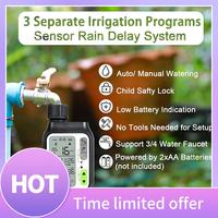 B69C Rain Sensor Hose Timer, Watering Timer With 3 Separate Programs, Automatic Garden Watering System, Large LCD Screen