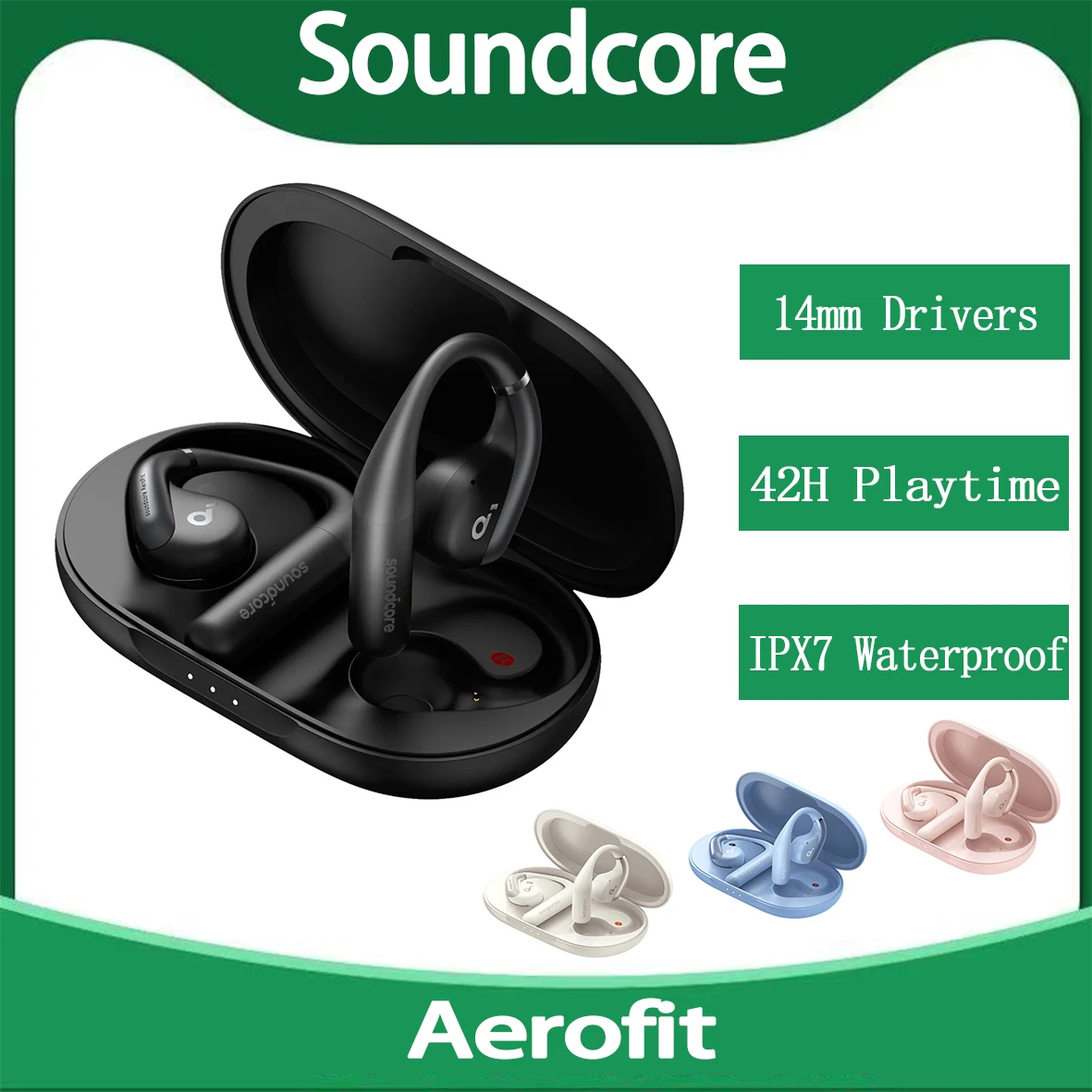Soundcore by Anker AeroFit Bluetooth-наушники с открытыми наушниками Беспроводные Bluetooth-наушники 42 часа воспроизведения Беспроводные наушники Наушники