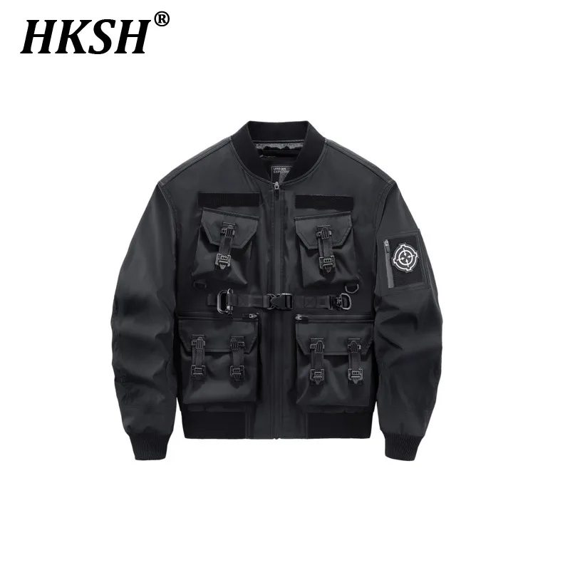 

HKSH Functional Style Workwear Jacket Men's Tide Dark Multi Pocket Loose Punk Trend Brand Baseball Techwear Tactical Coat HK1052